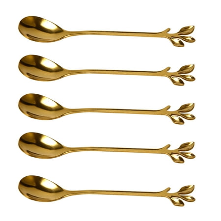 

Coffee Stirring Spoon Stainless Steel Creative Branch Leaves Shape Creative Cutlery Dessert Spoon Jam Ice Cream Tea Spoon Gold(5pcs)