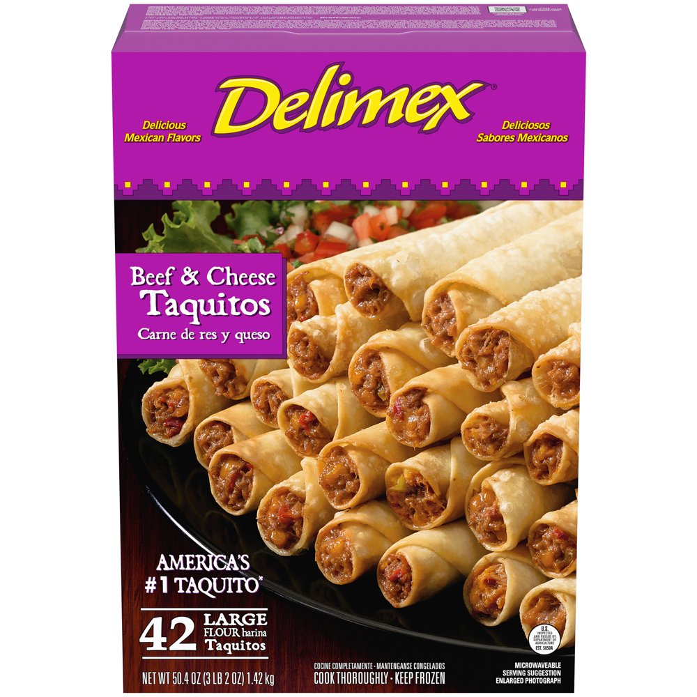 Delimex Beef & Cheese Large Flour Taquitos Frozen Snacks, 42 ct Box
