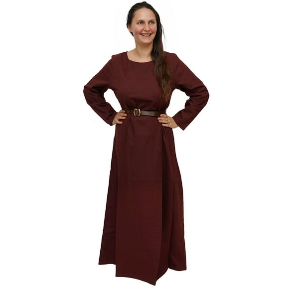 Mythrojan Medieval Lady Dress Xth-XVth Century Women's Dress for LARP SCA Renaissance Fair & Reenactment, Color : Brown, Size : Small
