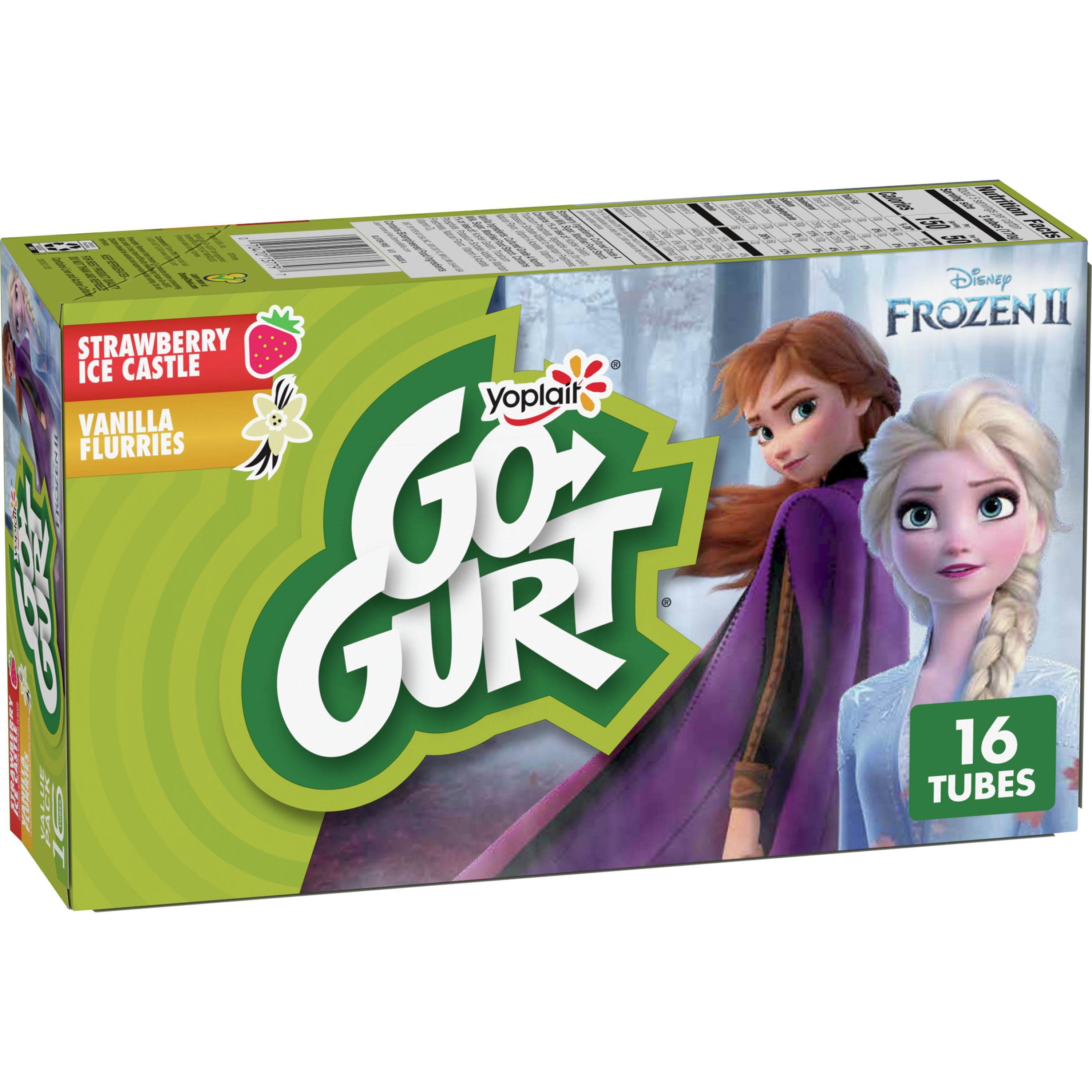 Go-GURT Disney Frozen Strawberry Ice Castle and Vanilla Flurries Kids Fat Free Yogurt Variety Pack, Gluten Free, 2 oz. Yogurt Tubes (16 Count)
