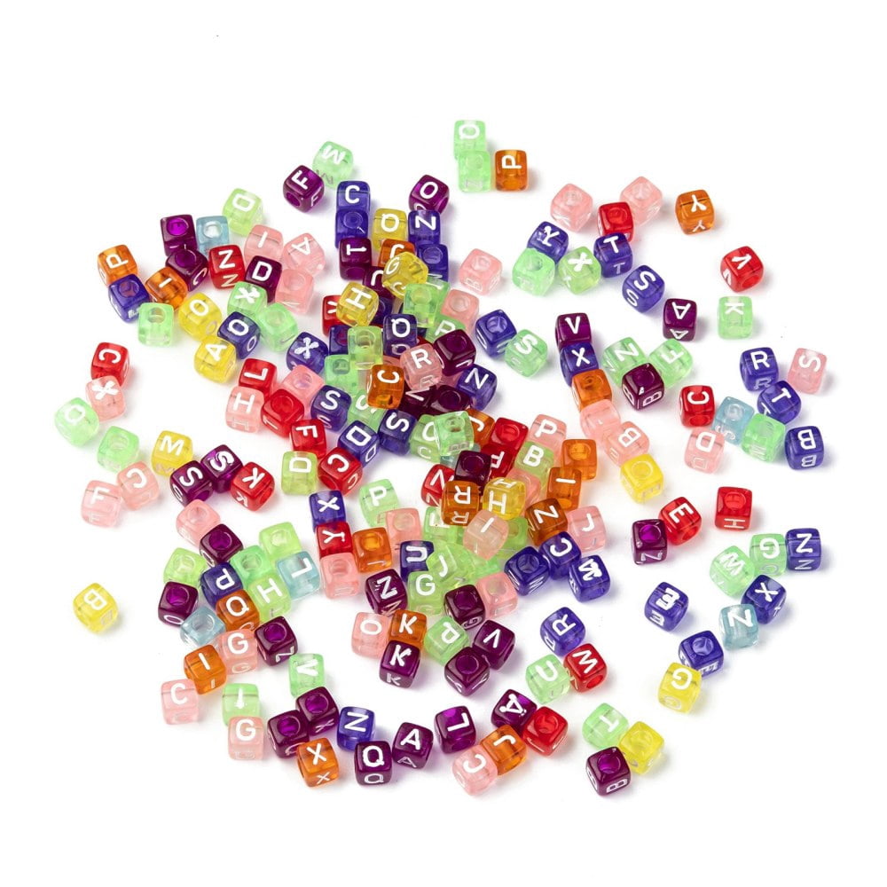 500gs Transparent Large Hole Acrylic European Beads Horizontal Hole Cube with Letter Mixed color 6x6x6mm Hole: 3.5~4mm about 3200~3600pcs/500g