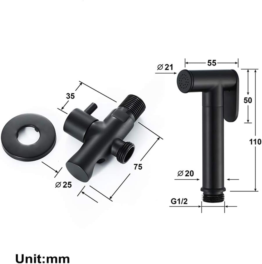 Bidet Sprayer Faucet Set with Cold Water Black Brass Wall Mount Handheld Toilet Bidet Attachment Pressure Sprayer Single Handle Bidet Spray Set for Personal Hygiene,Set a