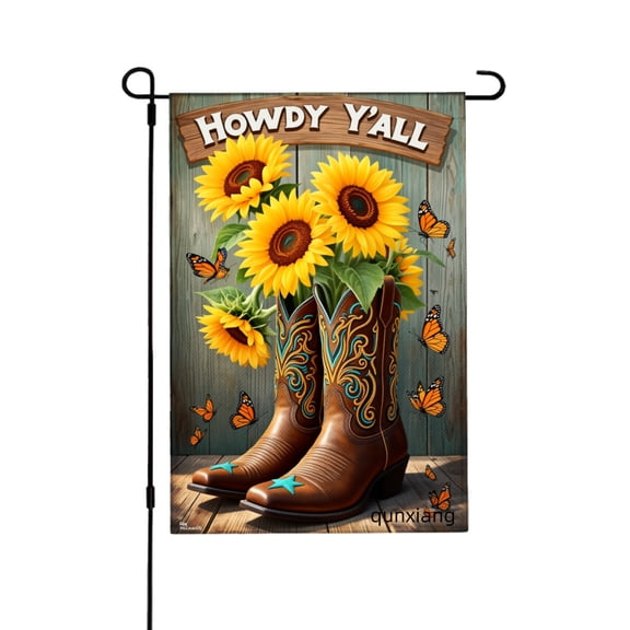 Amhnf Howdy Yall Sunflowers In Cowboy Boots Garden Flag For Home Outdoor Garden Yard Decor 12x18 inch