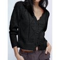 thumbnail image 4 of Women'S 2025 Spring Autumn Winter Short Cardigan Sweater Top Long Sleeve V-Neck Cardigan Jacket Casual Knitwear Black L, 4 of 9