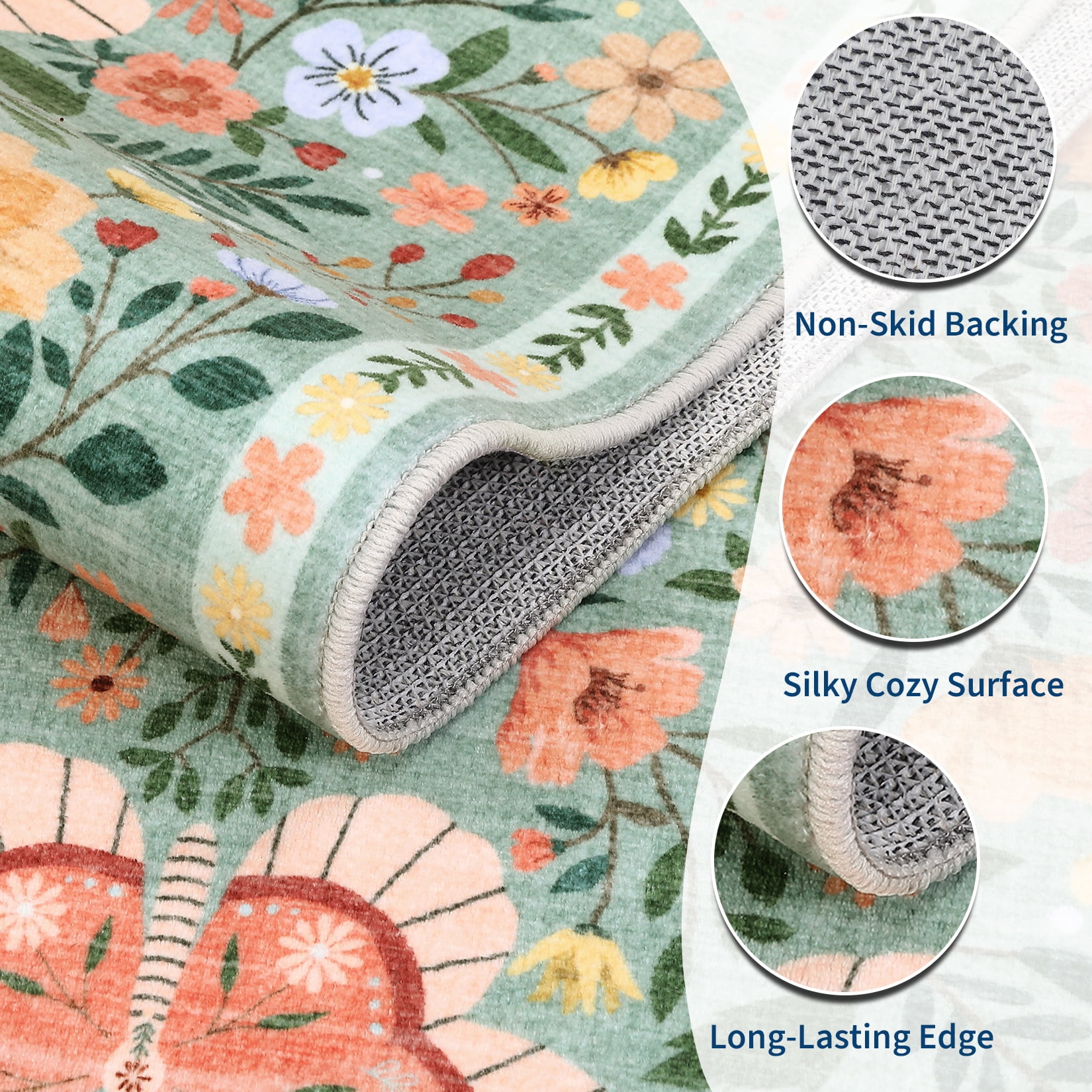 HOMERRY Green Floral Hallway Runner Rug 2x6 Washable Non Slip Throw Carpet