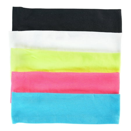 Scunci Wide Headwraps for Workouts, Sports, Fitness, Dance, and Basic Fashion in Classic Colors, 5ct