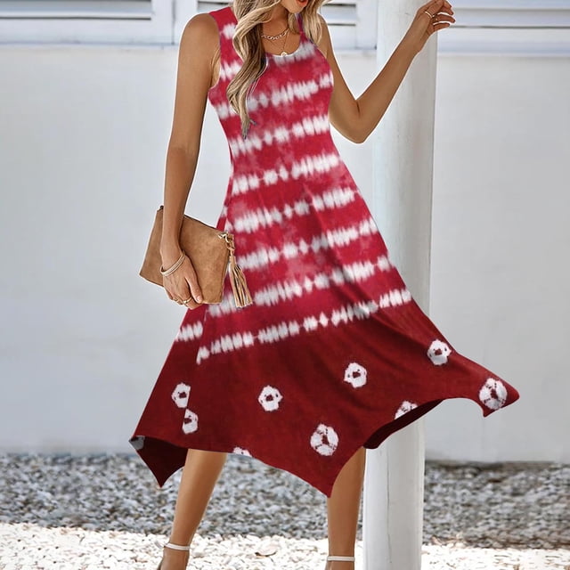 FcBaudy Robe Sans Manches à Col Rond, Robes d'Été pour Femmes, Robes pour Femmes Robe d'Été Décontractée pour Femmes Robe d'Été Sans Manches Ourlet en Pointe Robe Maxi Débardeur Robe de Plage avec Poches Robe pour Femme