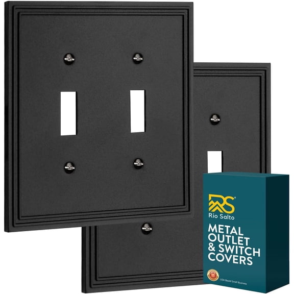 Rio Salto Black 2 Light Switch Cover Plate Double Toggle Flip Switch Metal Black Wall Plates Decorative Wall Plate Cover — Imperial Collection, Midsize, 5.00" X 5.00"