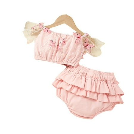 

YOYOXIU Newborn Baby Girls Clothes Baby Girls Outfits Animal Butterfly Short Sleeve Top Shorts Set 2PCS Set Pink 3-6 Months