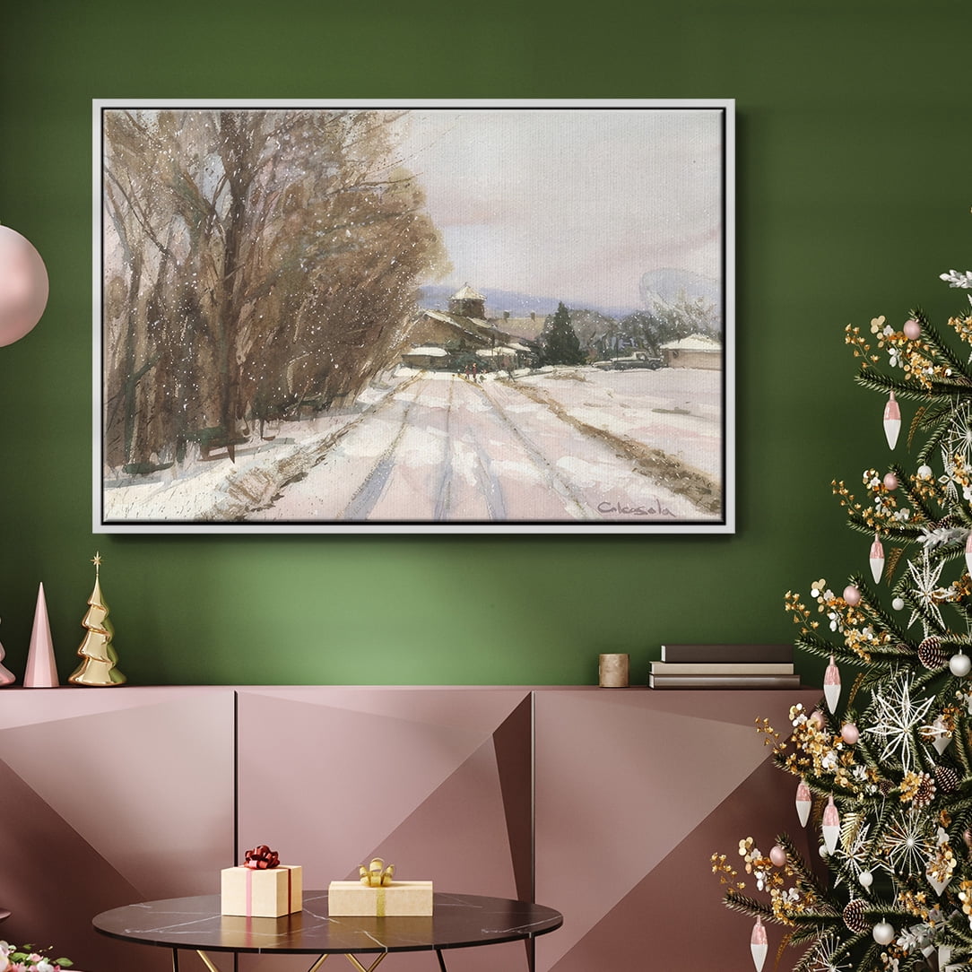 Indian Orchard Greek Orthodox Church - Framed Gallery Wrapped Holiday Canvas - 27 x 41 - White Frame