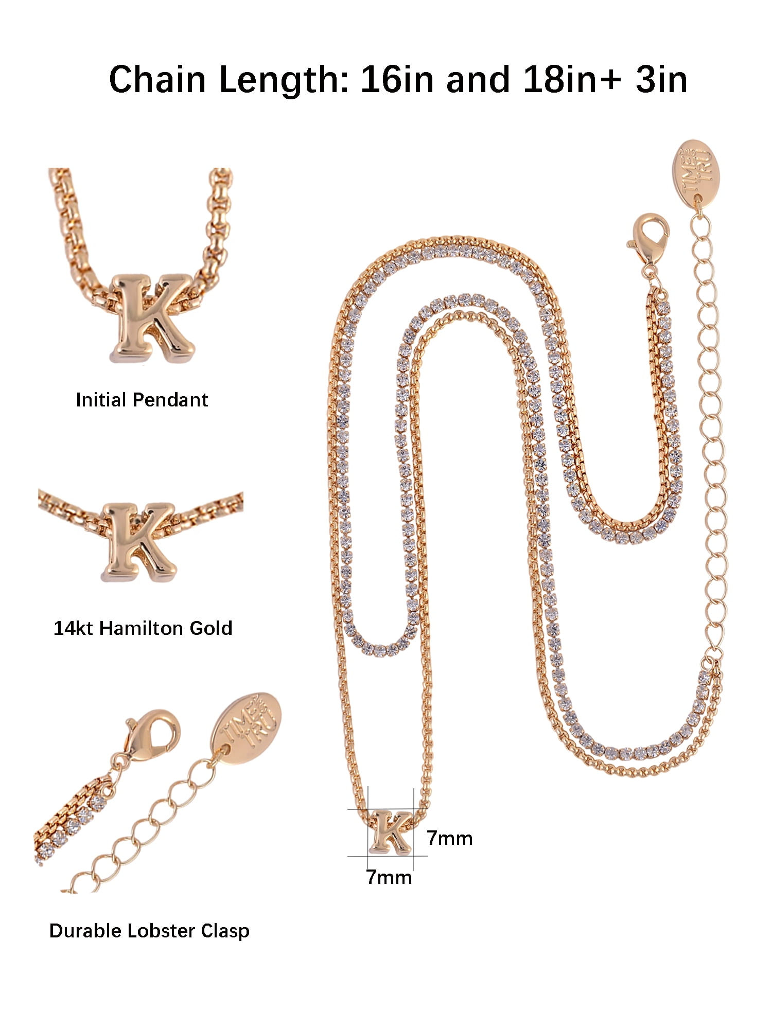 Time and Tru Goldtone 2-Row Rhinestone and Initial "K" Necklace
