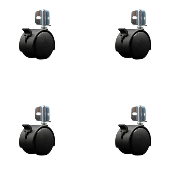 2 Inch Nylon Twin Wheel Caster with Brake and Corner Mount Bracket Set of 4 SCC