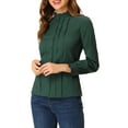 thumbnail image 4 of INSPIRE CHIC Women's Lace Mock Neck Long Sleeve Cotton Button-Down Shirt XS Green, 4 of 7