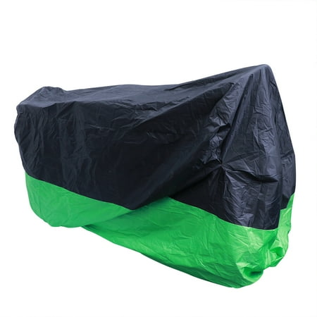 1PC Motorcycle Protector Waterproof Breathable Sunscreen Cover with Storage Bag Size 3XL (Black and Light Green)