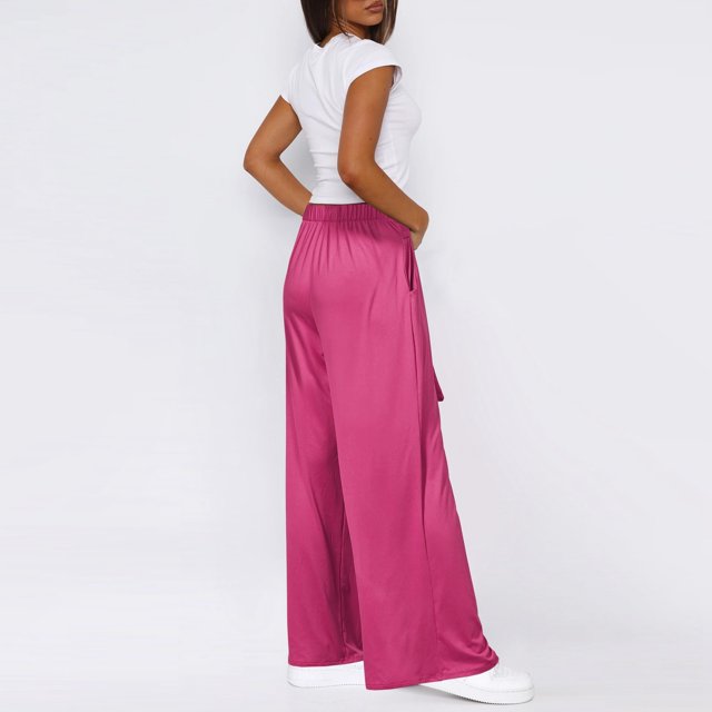 WILLBEST Pantalones Palazzo Deportivos Con Cordón Ajustable Para Mujer, Cómodos Pantalones Casuales de Yoga, Ligeros, Transpirables, de Tela Suave Mediana