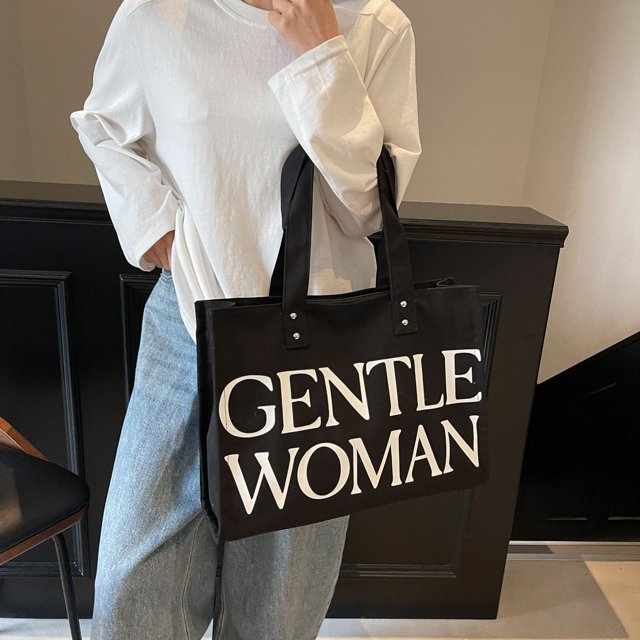 Bolso de hombro de lona para mujer, bolso de mano sencillo con estampado de letras, bolso hobo elegante