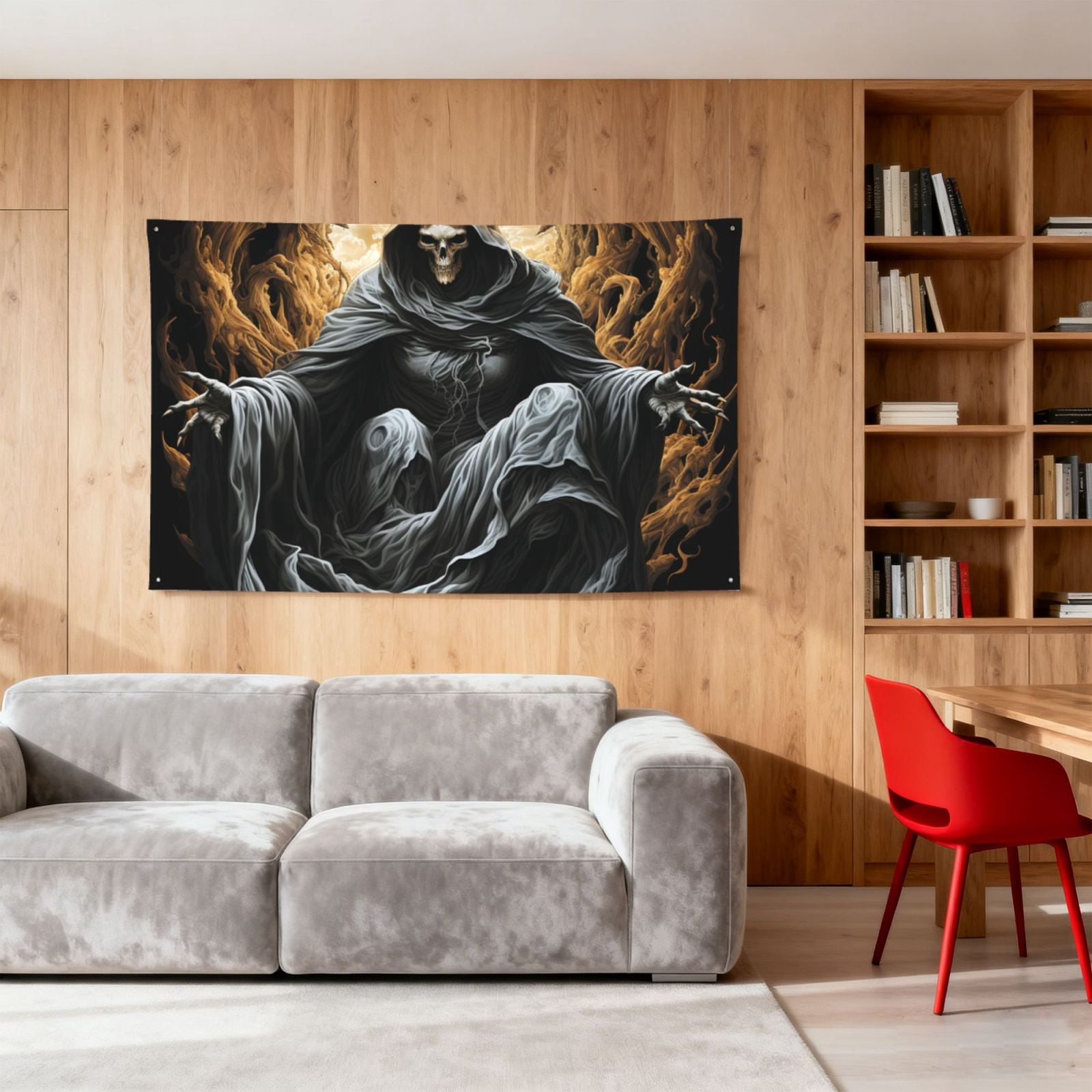 Angel Grim Reaper Skeleton Skull Art Four Hole Decorated Banner Flag for Garden Yard Home Decoration Indoor Outdoor 4x6 Ft