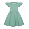thumbnail image 3 of Girls Ruffle Sleeve A Line Dress Solid Color T Shirt Tunic Summer Princess Tunic Easter Day Party Outfit Flowy Silhouette For Little Girls Spring Outdoor Picnic Dress Mint Green 150, 3 of 3