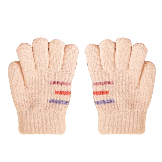 CSChome Gants pour Enfants Gants d'Hiver Tricotés pour Enfants - Rayures Colorées Épais Extensibles Chauds Coupe-Vent Doigts Complets