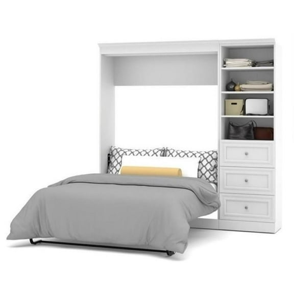 Bowery Hill 84" Wood Full Murphy Bed and Organizer with Drawers in White