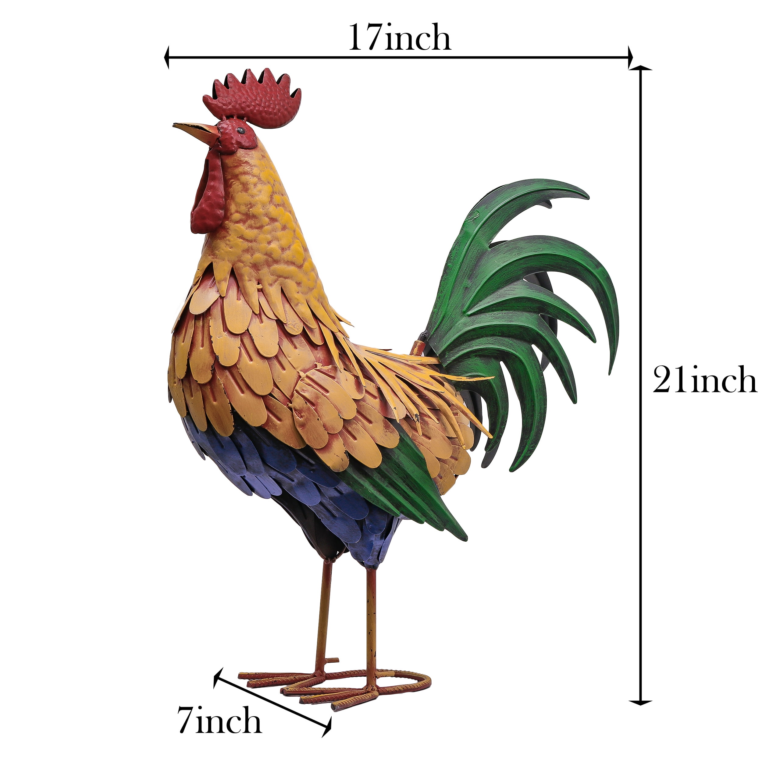 TERESA'S COLLECTIONS Large Metal Rooster Garden Statues Decor, 21 Inch Outdoor Chicken Sculpture Figurines Bird Yard Art for Farm Patio Lawn Kitchen Decorations,Housewarming Gift