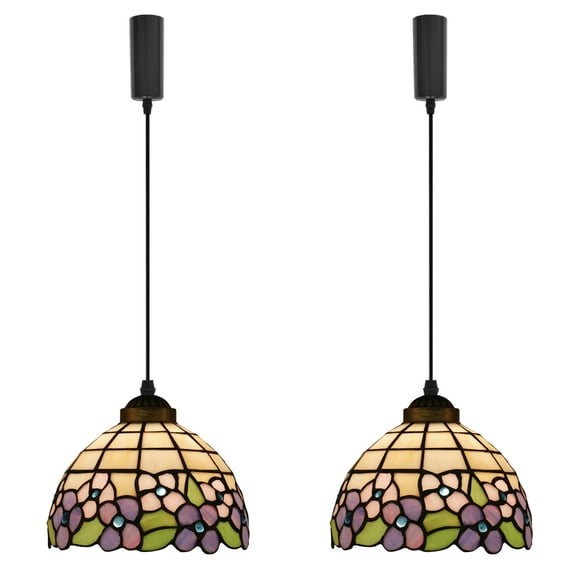 Kiven H-Type Track Lighting, Tiffany Halo Track Pendant Light with Glass Shade, Adjustable Length Track Light Pedant for Bedroom Kitchen Home Lighting, 2-Light