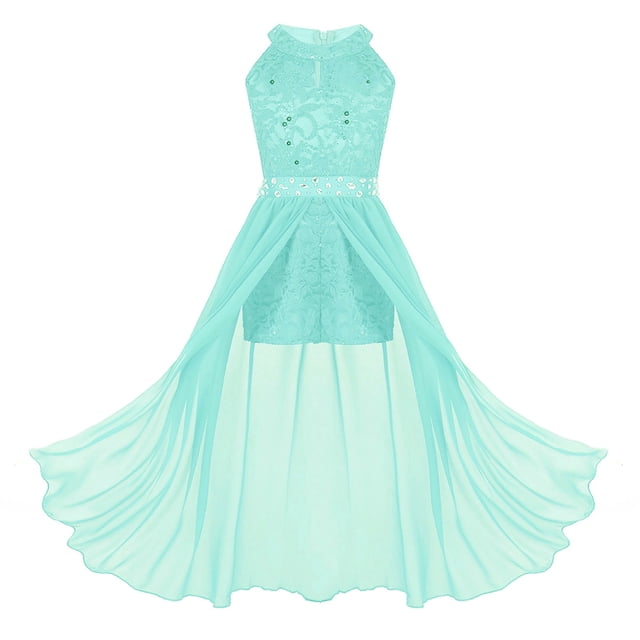 Hansber Robe de Mariée Sans Manches en Dentelle Florale pour Filles, Robe de Demoiselle d'Honneur, Robe de Bal Maxi Vert Menthe 6