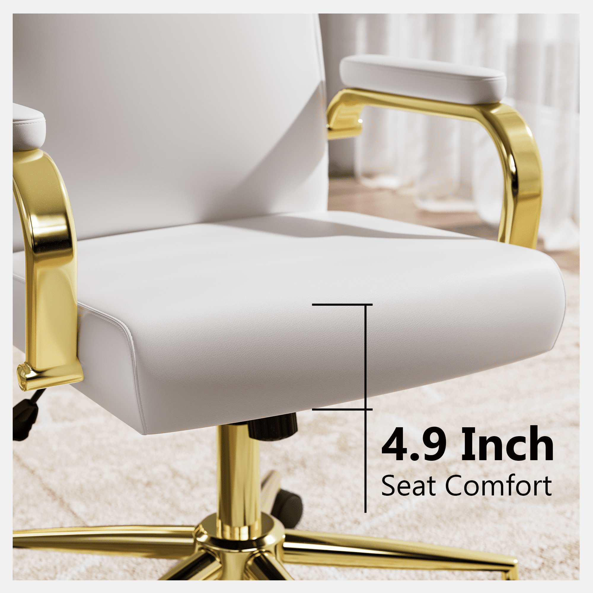 HomeZeer White and Gold Office Chair, Swivel High Back Executive Office Chair with Wheels and Arms, Memory Foam Leather Adjustable Height Computer Desk Chair for Home Office