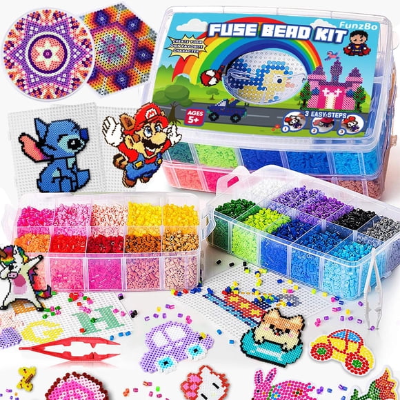 Kit de perlas Fuse Beads FUNZBO 23000 unidades, 5 mm, 22 colores | 106 patrones