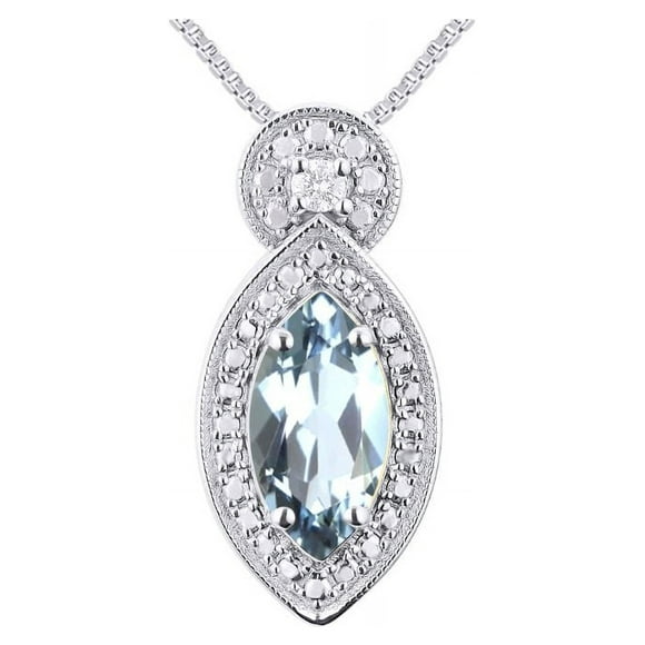 RYLOS Necklace White Gold 14K Designer Necklace Marquise Gemstone &  Diamonds Pendant 18" Chain 10X5MM Aquamarine March Birthstone Womens Jewelry Gold Necklace