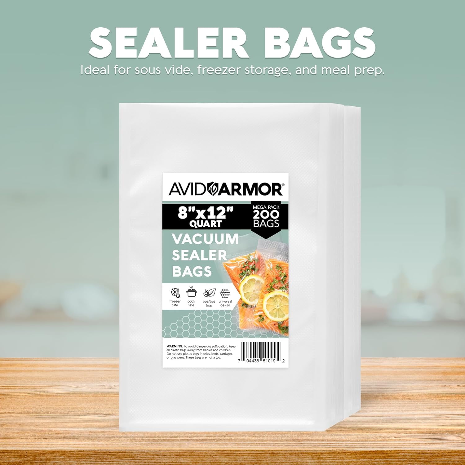 Avid Armor Vacuum Sealer Bags 8"x12" 200 Quart Vacuum Seal Bags Pre-cut Food Saver Bags - Thumbnail 4