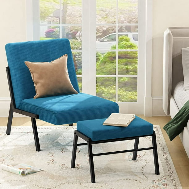 Accent Chair with Ottoman, Modern Velvet Reading Chair and Footrest Set