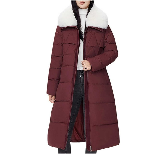 Parkas de manga larga para mujer, chaqueta de plumón de invierno, abrigo largo por encima de la rodilla con cuello ceñido en la cintura, chaqueta para mujer