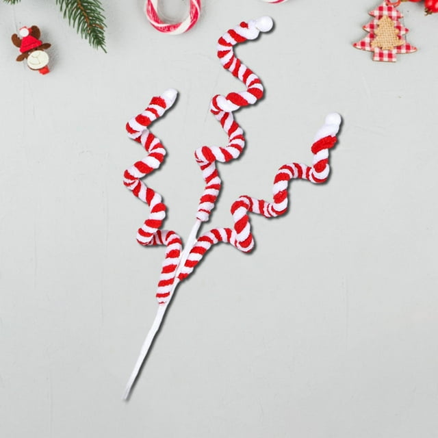 Púa rizada de bastón de ,Decoración de árbol de Navidad con bastones de ,Decoraciones navideñas con ramas de árboles de Navidad,Adorno de púa rizada Palillo de Rojo
