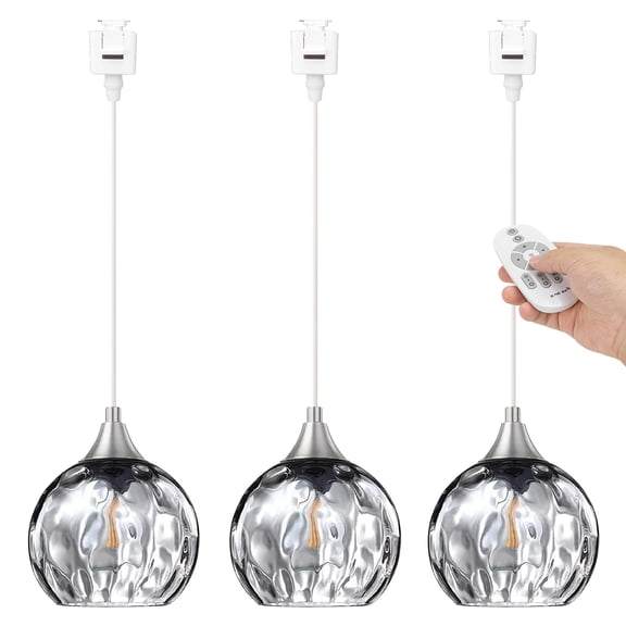Kiven J-Type track lighting pendants Dimmable,Modern J track pendant lights with Grey Glass Globe,Decorative Track Lighting Fixture for Kitchen Hallway Restaurant Shop(3-Light)