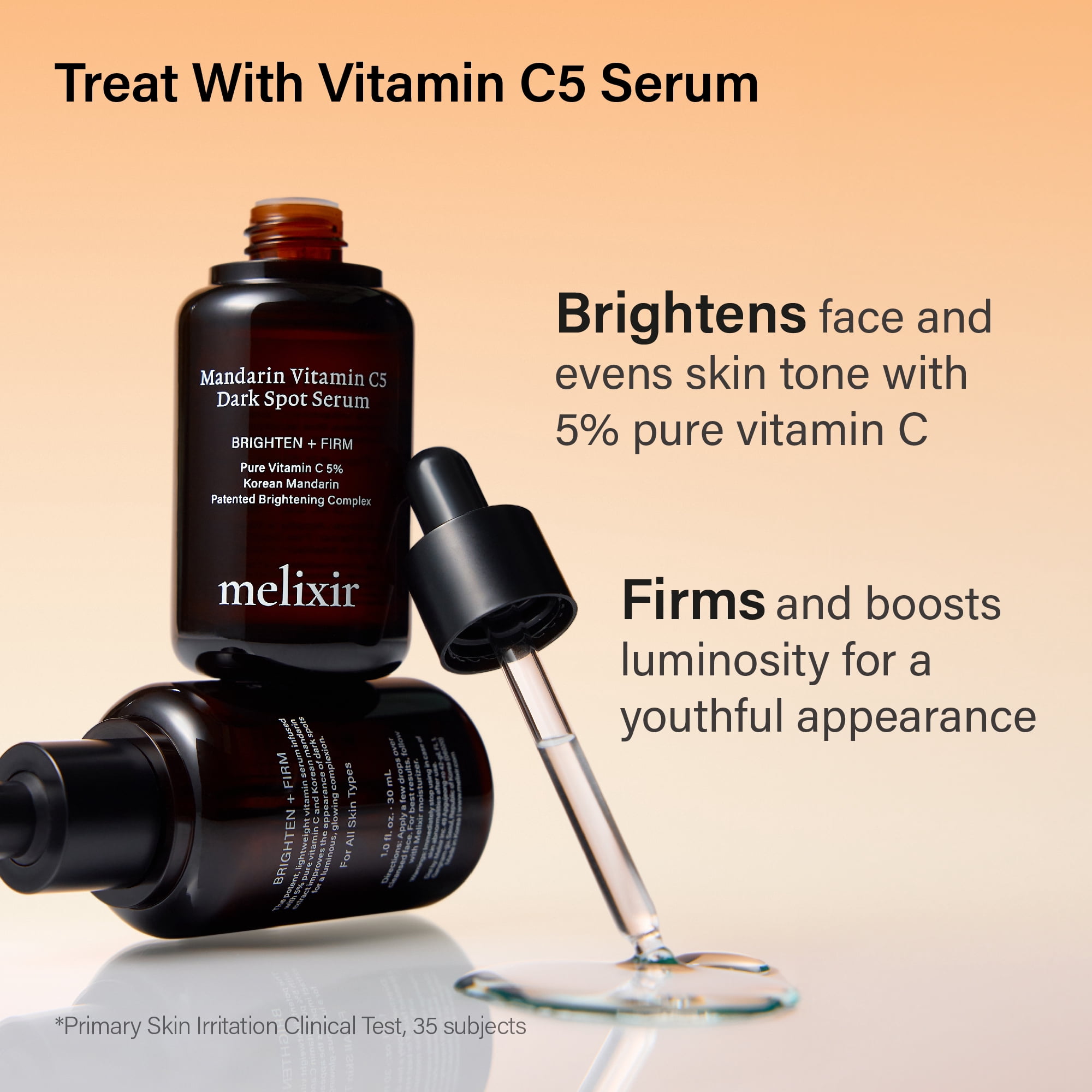 Melixir Mandarin Vitamin C5 Serum – Enhances Radiance with 5% Ascorbic Acid & Centella Asiatica, For Uneven Tone & Texture, Lightweight Daily Serum, Korean Skincare (1.0 fl.oz.)