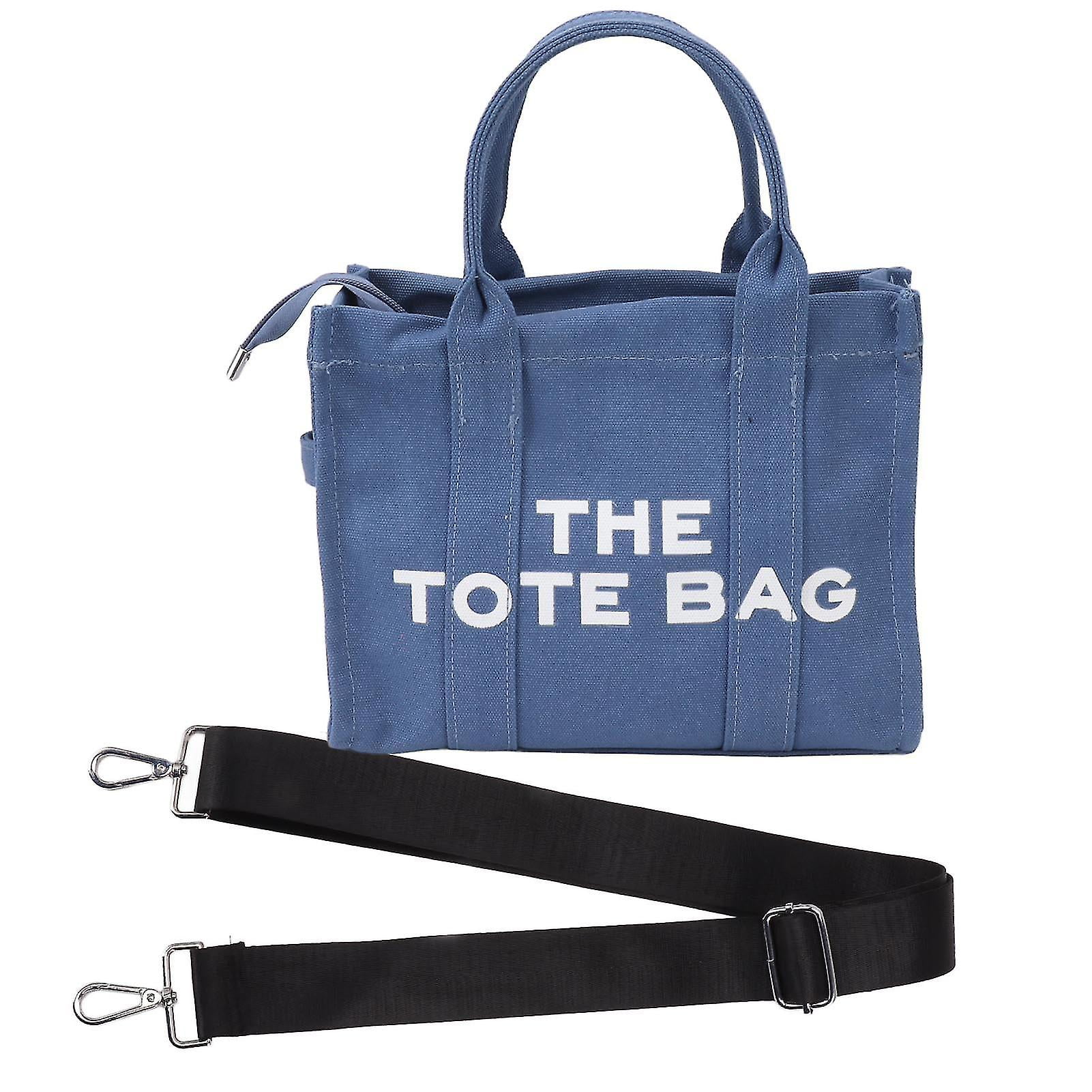Blue Waterproof Canvas Tote Bag with Adjustable Strap for School Office and Travel