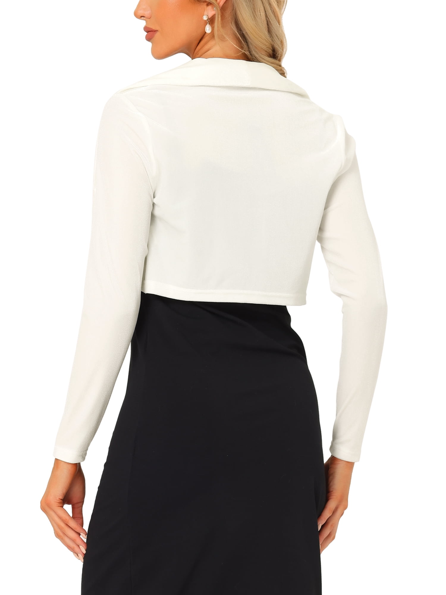 Unique Bargains Women's Open Front Long Sleeve Collar Shrug Cocktail Bolero Cardigan L White