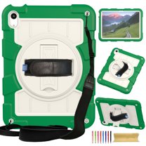 Dteck Case for iPad 10th Generation 10.9" 2022, Military Grade Shockproof Silicone Protective Cover for iPad 10th Gen 10.9 Inch Rotatable Stand with Handle Holder Shoulder Strap Cover, Deep Green