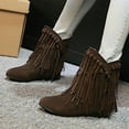 thumbnail image 4 of Fesfesfes Ankle Boots for Women Mid Heel Pointed Toe Slip-on Shoes Warm Boots Soild Tassel Retro Shoes Cowgirl 4.5(35), 4 of 7