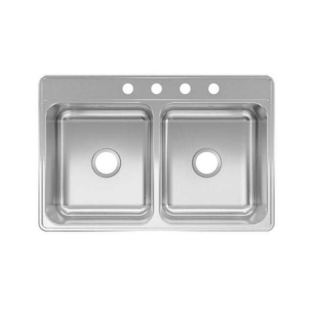 Évier de Cuisine à Double Bol en Acier Inoxydable, Montage Supérieur, 33 x 22 Po