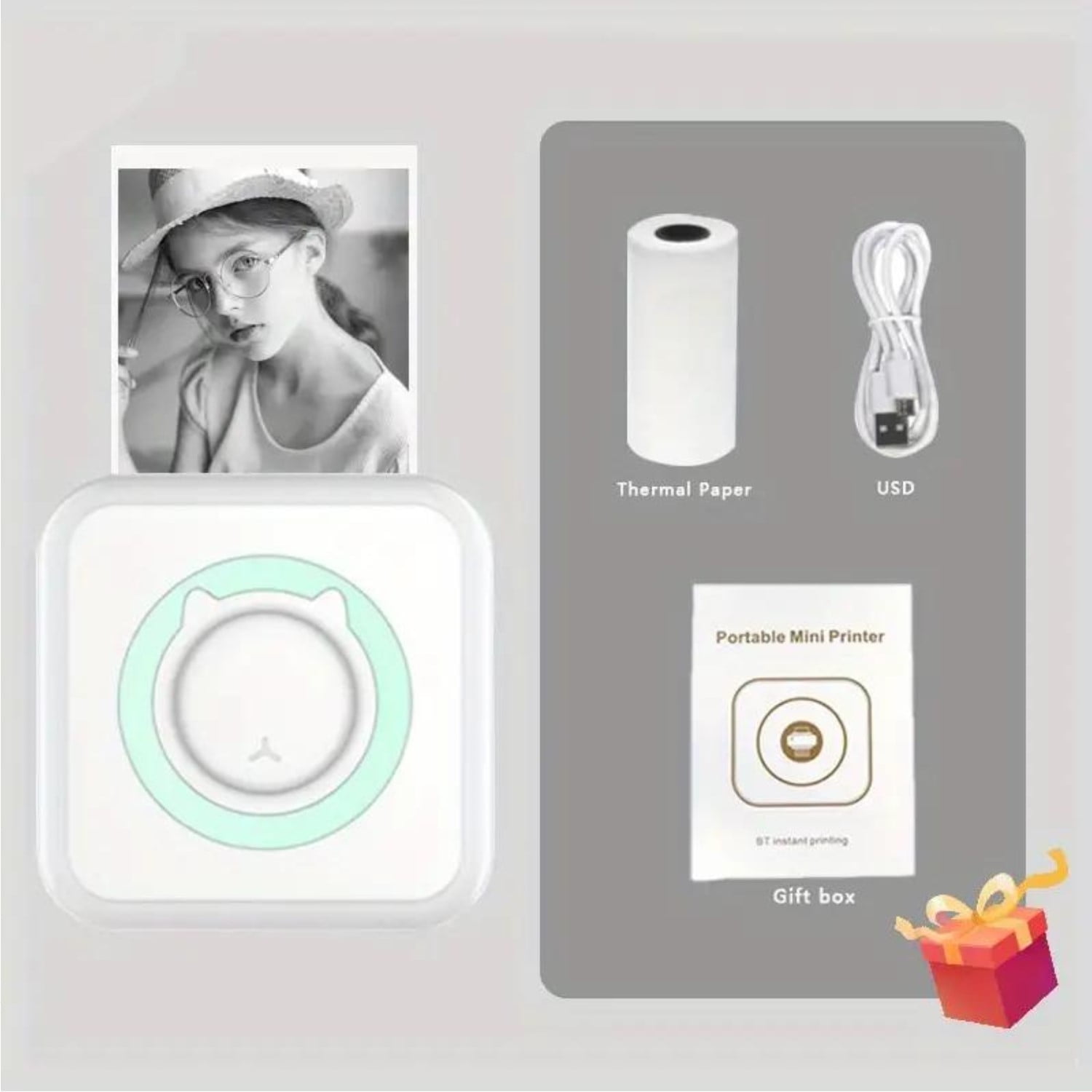 Mini Portable Sticker Printer, Bluetooth Wireless Inkless Instant Photo Thermal Printer for Sticky Notes, Memos, Photos, Compatible with iOS and Android