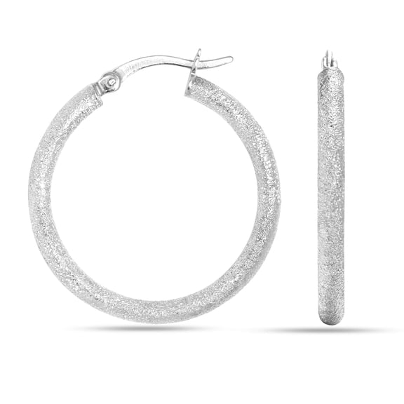 LeCalla 925 Sterling Silver Textured Light Weight Click Top SMALL Hoop Earrings Jewelry for Women and Teen 25MM