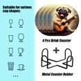 thumbnail image 2 of BaHomeck Drink Coasters Set of 4 with Holder Cute happy pug dog playing guitar with full-body portrait Water Absorbent Ceramic Coasters Tabletop Protection,Suitable for Various Cup ,Home Decor, 2 of 4