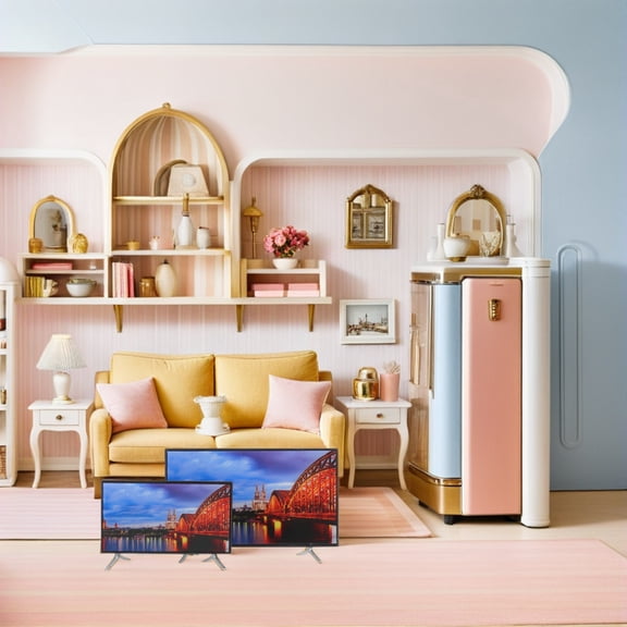 DEEPCRAFF Miniature TV Dollhouse Accessory Set, Multi-Color Plastic Sturdy Stand, 2 Pieces for Dollhouse Decor