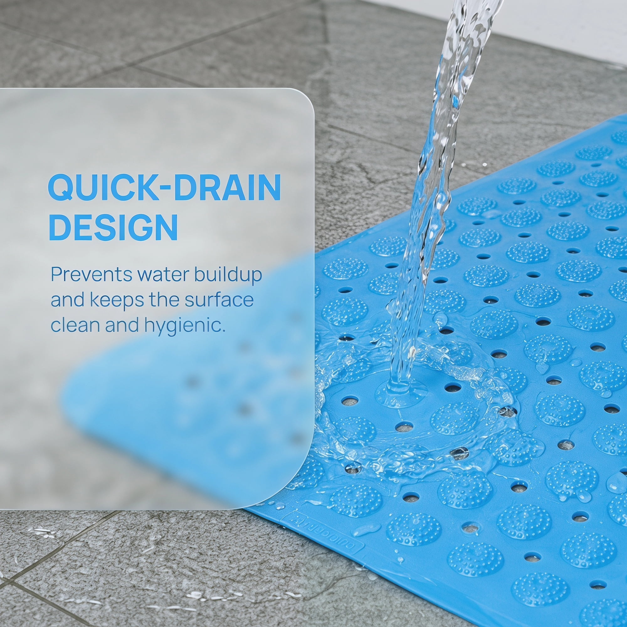 Unique Bargains Non Slip Quick Dry Machine Washable Bath Tub Mat Blue 28" x 14"