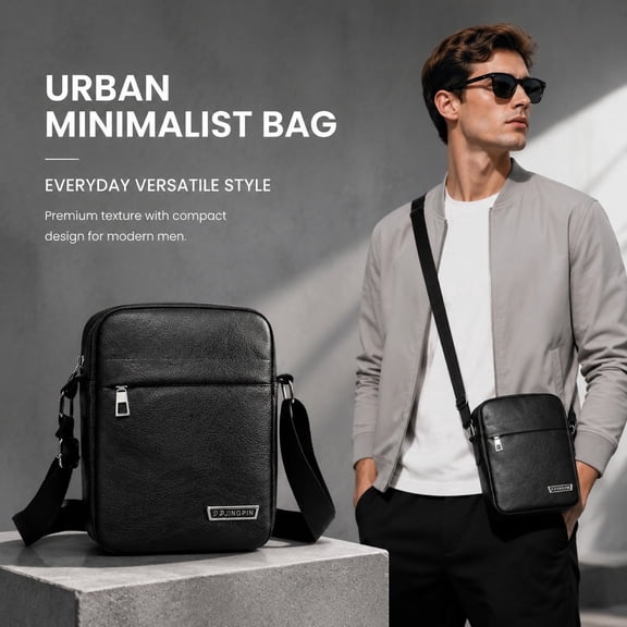 Men's Travel Crossbody Bag – PU Leather Shoulder Messenger Bag with Multi-Pockets, Ideal for School & Daily Commuting--Black