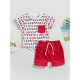 thumbnail image 6 of Infant Baby Boy Fourth of July Outfit 6M 12M 18M 3Y 4Y Short Sleeve Letter Print Tops T Shirt Drawstring Shorts Clothes Set, 6 of 9