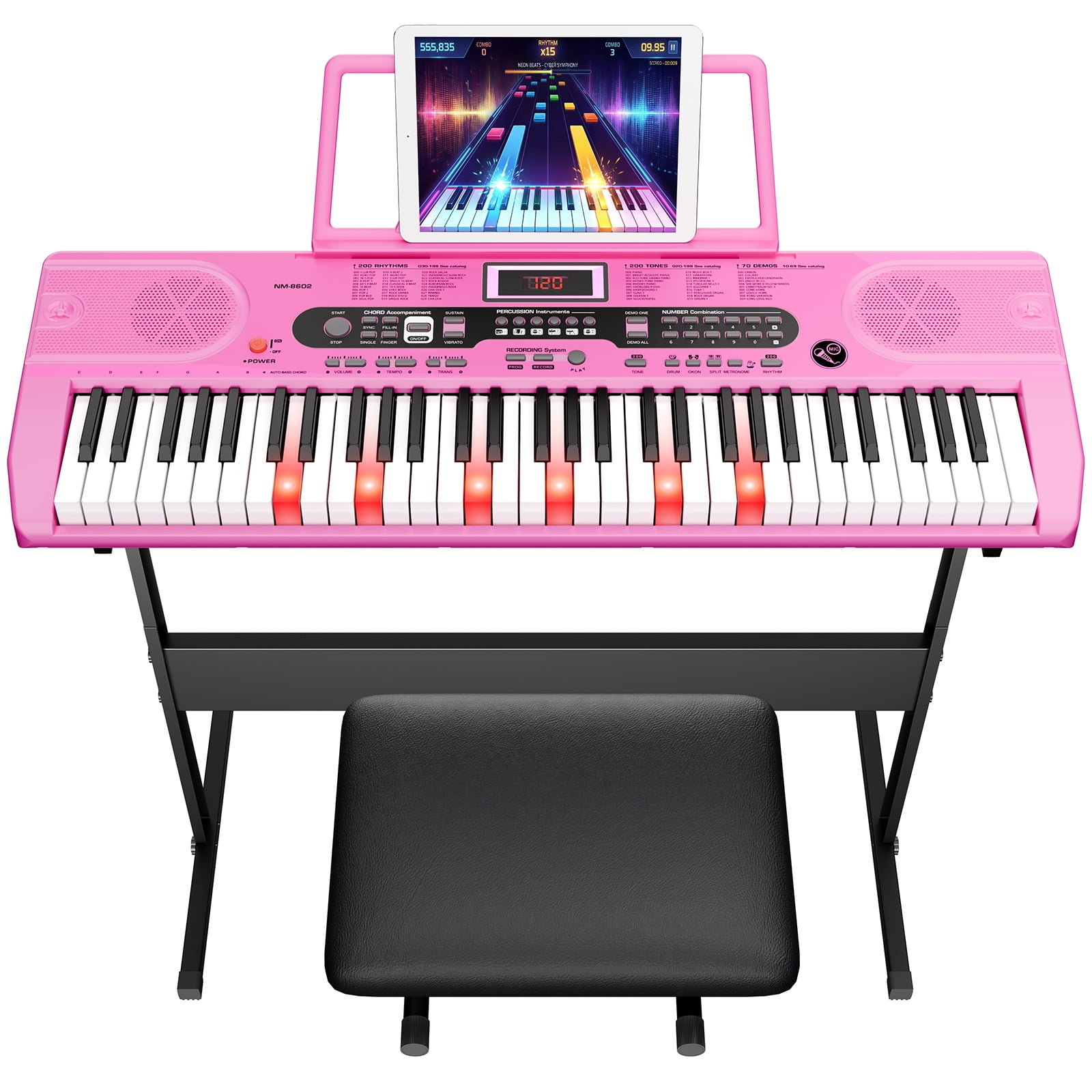 SUGIFT 61 Key Electric Keyboard Piano with Lighted Keys Portable Piano Kit Black