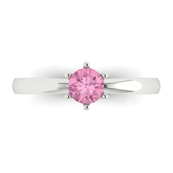 Clara Pucci 14K White Gold 0.5ct Pink Solitaire Ring for Women